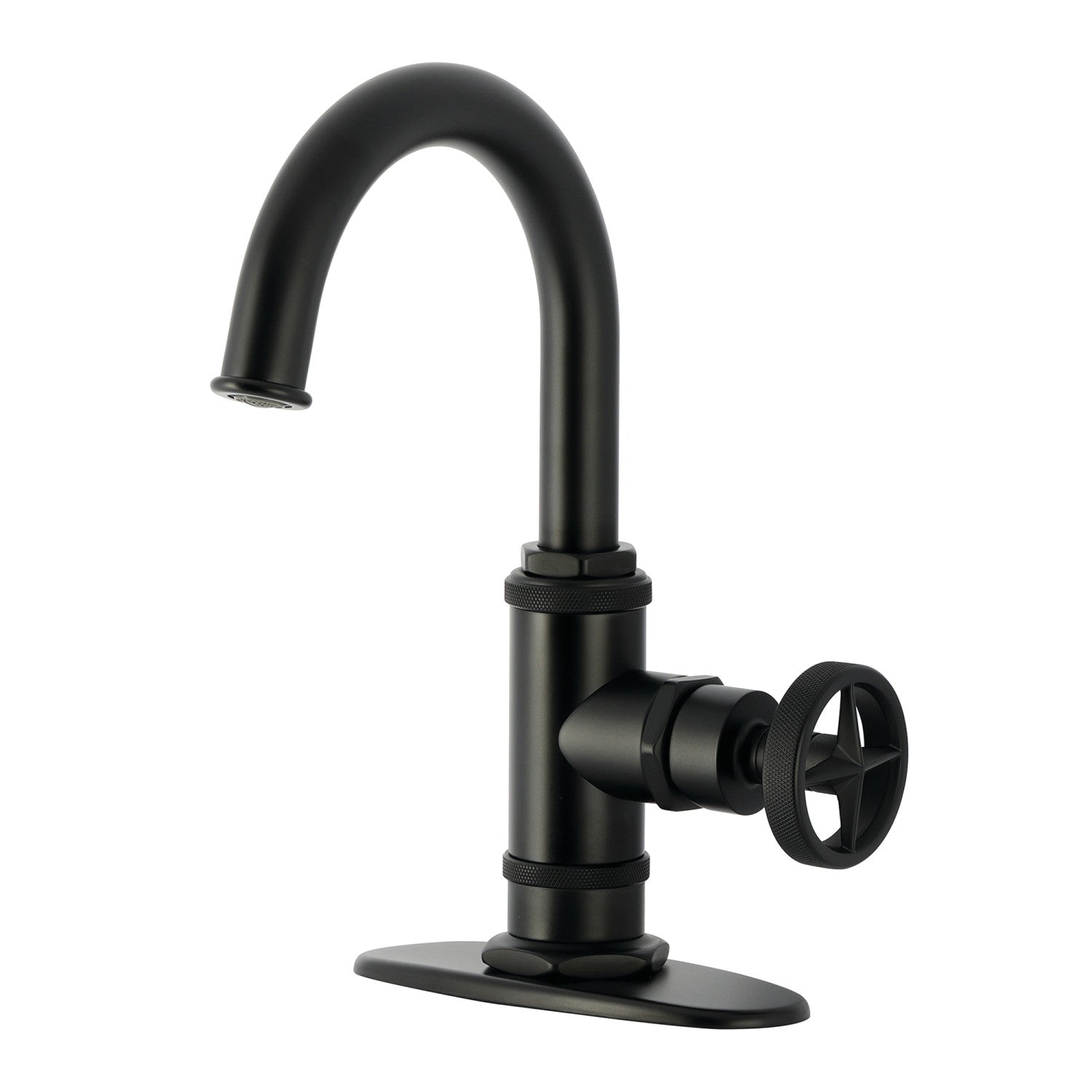 Kingston Sona KSD2210RNX - Ostro One-Handle 1-Hole Bathroom Faucet with Deck Plate and Push Pop-Up Drain, Matte Black — image 1